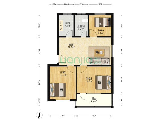读书新村 3室1厅1卫 84平方