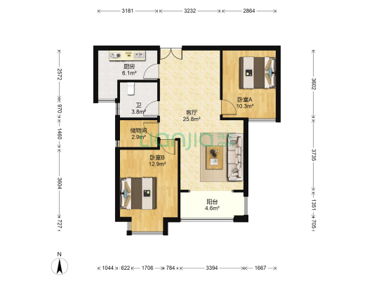 物华苑二期 2室1厅1卫 84平方