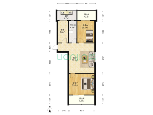 铁路职业技术学院龙首家属院 2室2厅1卫 83平方