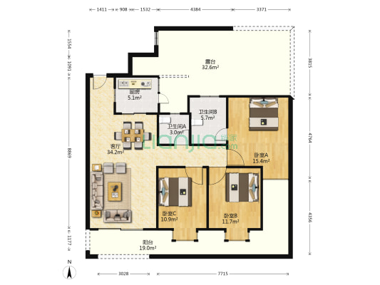 湖洲豪庭 3室1厅2卫 110平方