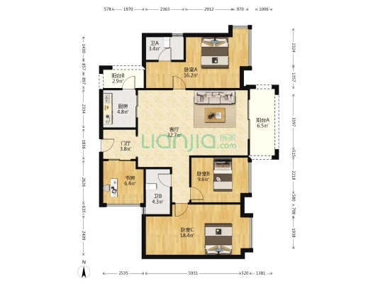 金莎华府 4室1厅2卫 133平方