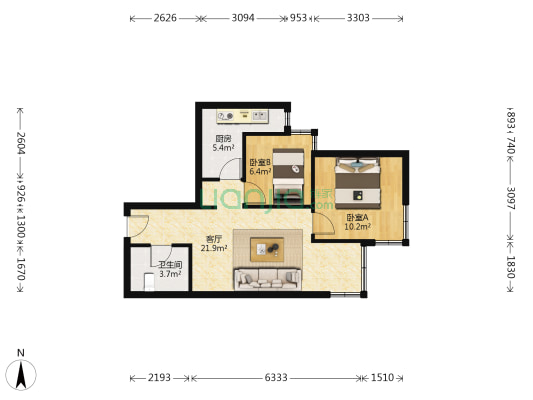 住欣家园 2室1厅1卫 65平方