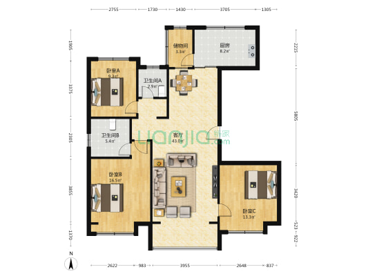 兰州新区市政家园 3室1厅2卫 135平方