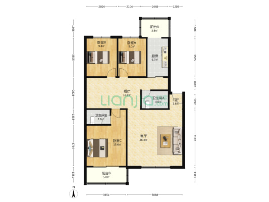 金三角金玉里 3室2厅2卫 123平方