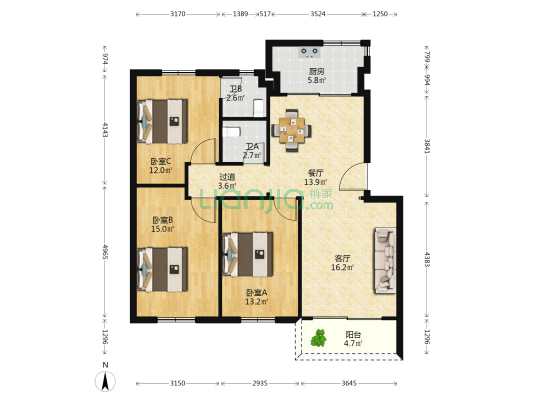 教师新村 3室2厅2卫 97平方