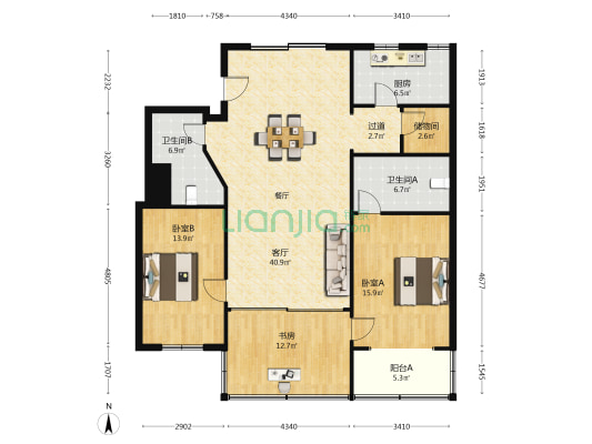 利西路131号 3室1厅2卫 136平方