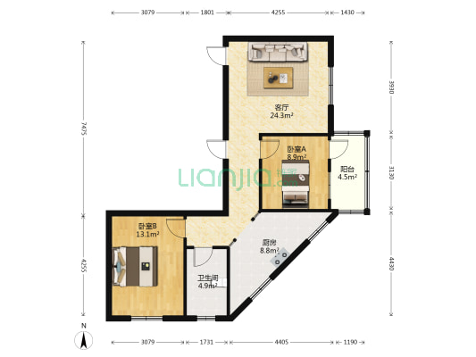 恒达东院 2室1厅1卫 74平方
