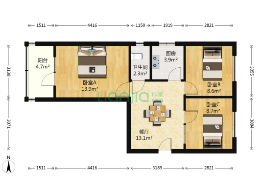 省地震局南昌路家属院 3室1厅1卫 63平方