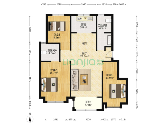 新城悦隽首府 3室1厅2卫 116平方