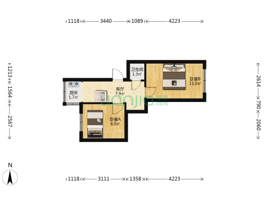 恒山地产回迁楼 2室1厅1卫 43平方