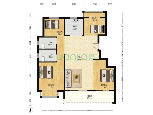 云栖兰汀苑 4室1厅2卫 124平方