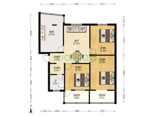 振兴小区 3室1厅1卫 92平方