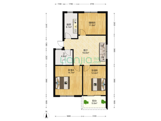 西湖新村塘田坊 2室1厅1卫 83平方