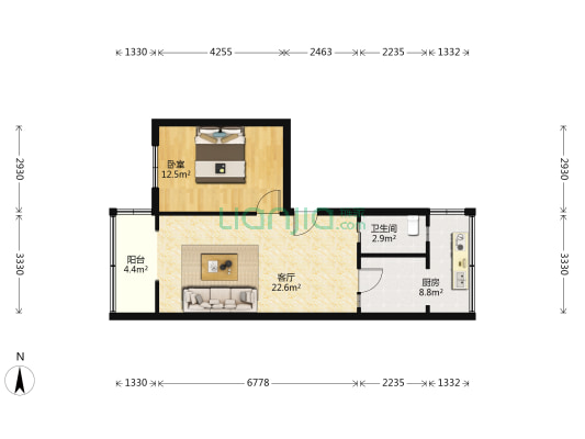一环路北三段10号 1室1厅1卫 58平方