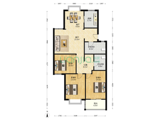 永和家苑 3室2厅2卫 123平方
