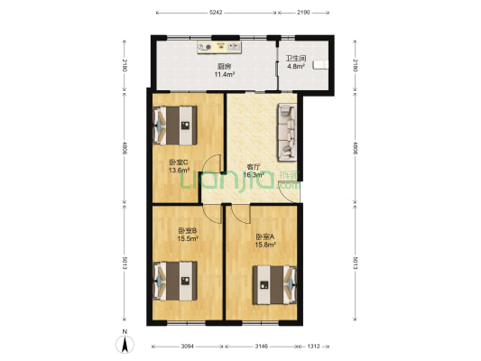 任贤里 3室1厅1卫 77平方