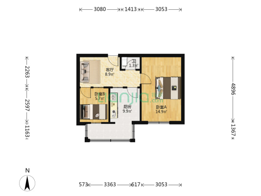 无线电一厂宿舍 2室1厅1卫 50平方