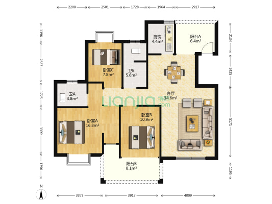 山水檀溪秀园 3室1厅2卫 123平方