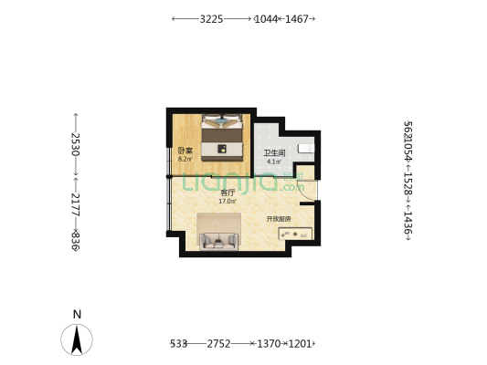 复地国际公寓 1室1厅1卫 54平方