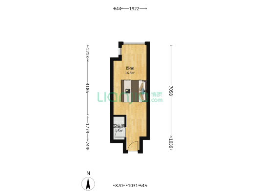 万科城际之光 1室1厅 北-户型图