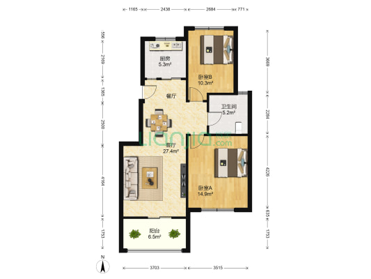 海峡东南郡一期 2室1厅1卫 89平方