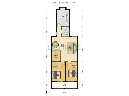 金三角花园 2室1厅1卫 96平方