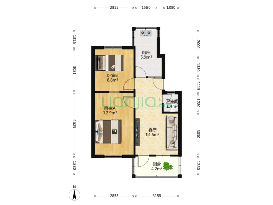 铁路二七宿舍 2室1厅1卫 49平方