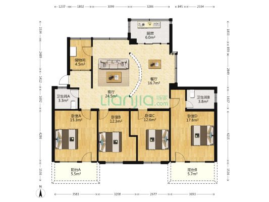 庭芳院南院 4室2厅2卫 130平方