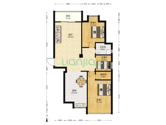 锦佳楼 3室1厅1卫 148平方