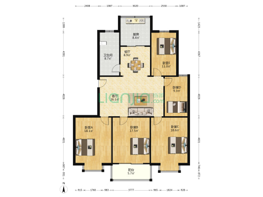 人民中路31号 5室2厅1卫 157平方
