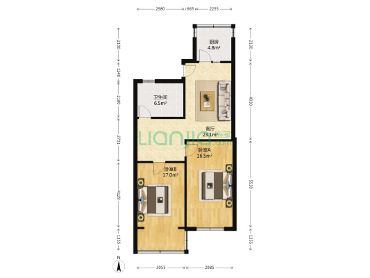 北城角54号 2室1厅1卫 87平方