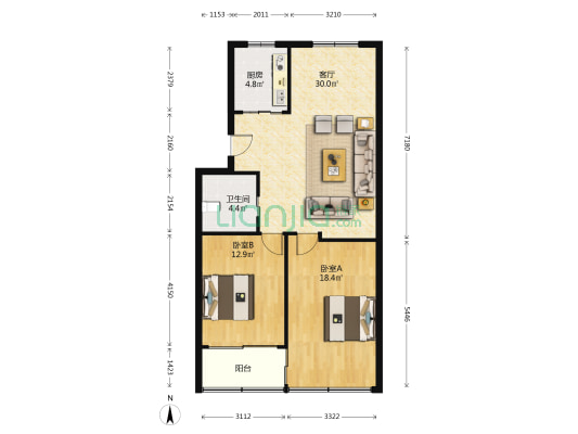 丽泽之春 2室1厅1卫 85平方