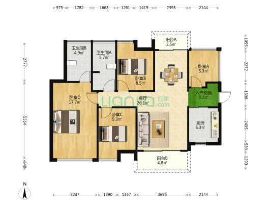 泓泰花园 4室1厅2卫 113平方