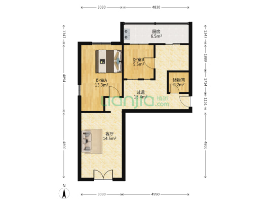 食品公司宿舍楼 2室1厅0卫 75平方