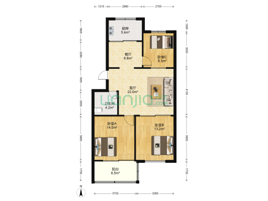 世嘉铭园农行小区 3室2厅1卫 105平方