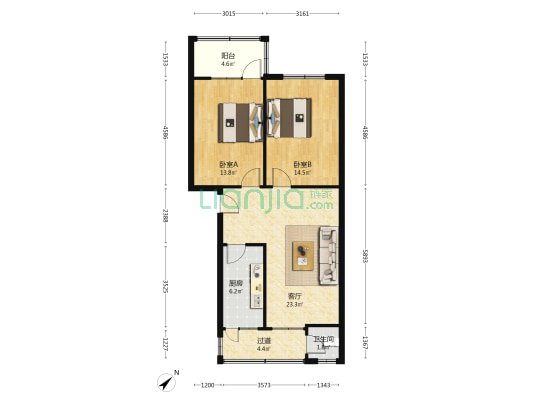 6号商品房 2室1厅1卫 90平方