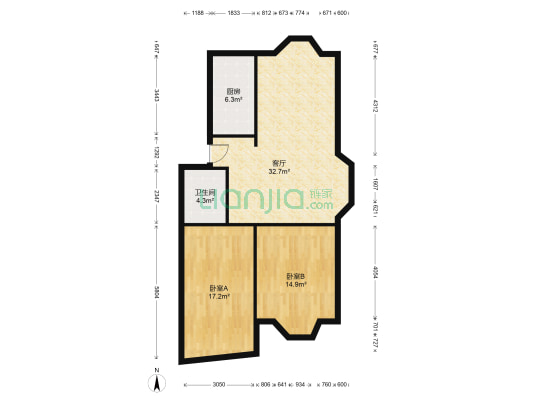 平凡里公寓 2室1厅1卫 89平方