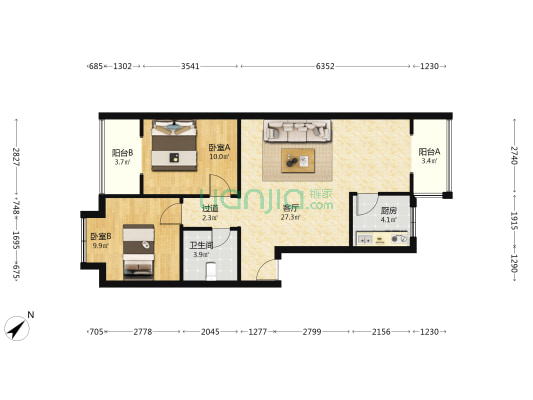 正西街97号 2室1厅1卫 76平方
