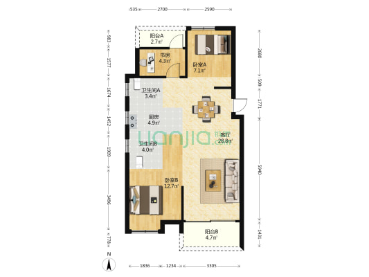 中南樾府 3室1厅2卫 95平方