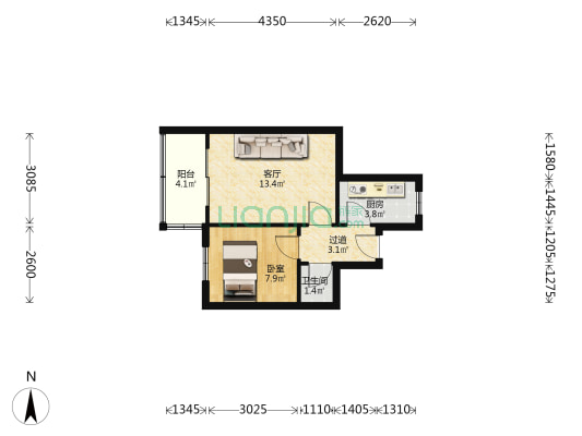 后双龙巷4号 1室1厅1卫 42平方