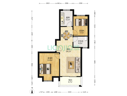 群星嘉园 2室1厅1卫 90平方