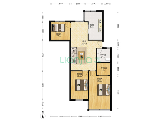 西溪公寓 3室1厅1卫 111平方