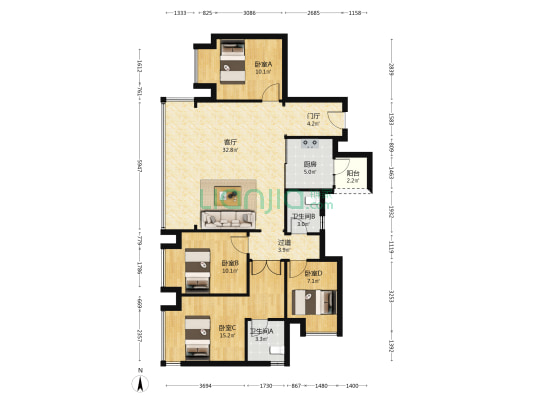 保亿御景雅园 4室1厅2卫 120平方