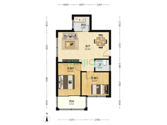 林和苑 2室1厅1卫 64平方