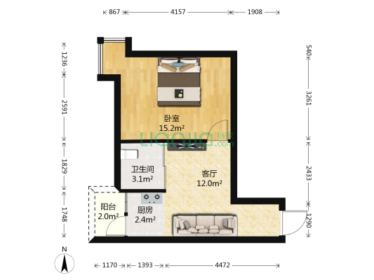 南国华城 1室1厅1卫 45平方