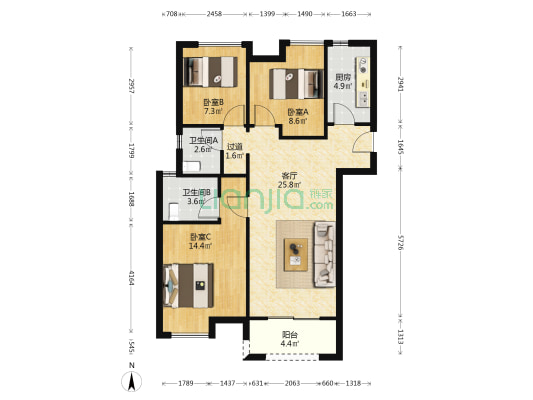 融侨方圆 3室1厅2卫 94平方