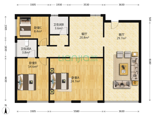 半山七哩溪 3室2厅2卫 89平方