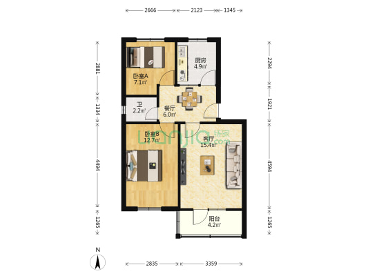 西北勘测设计研究院家属院 2室2厅1卫 66平方