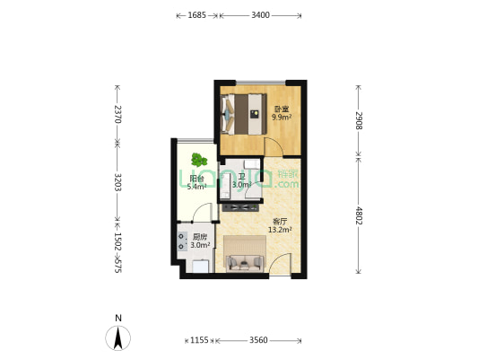 天域·香格里拉 1室1厅1卫 48平方