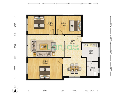 状元小区 3室1厅1卫 117平方